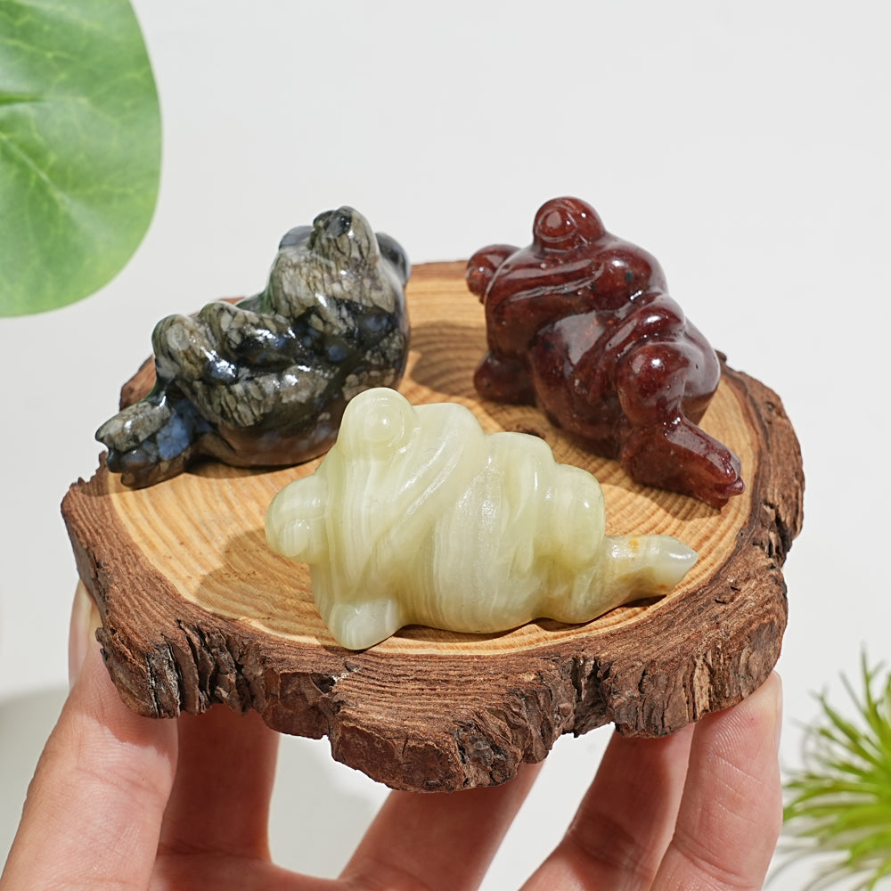 Natural Crystal Carving Cute Sleeping Frog