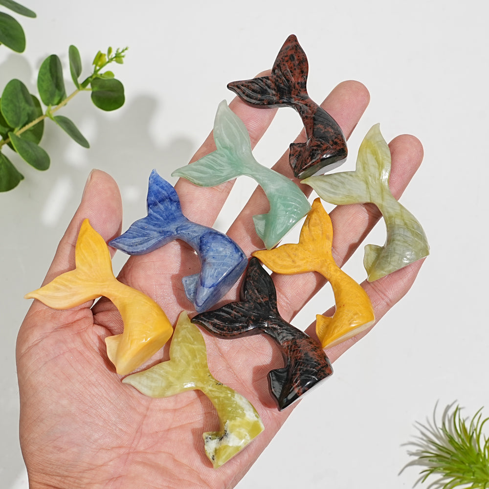 Natural Crystal Mini Cute Mermaid Tail Carving