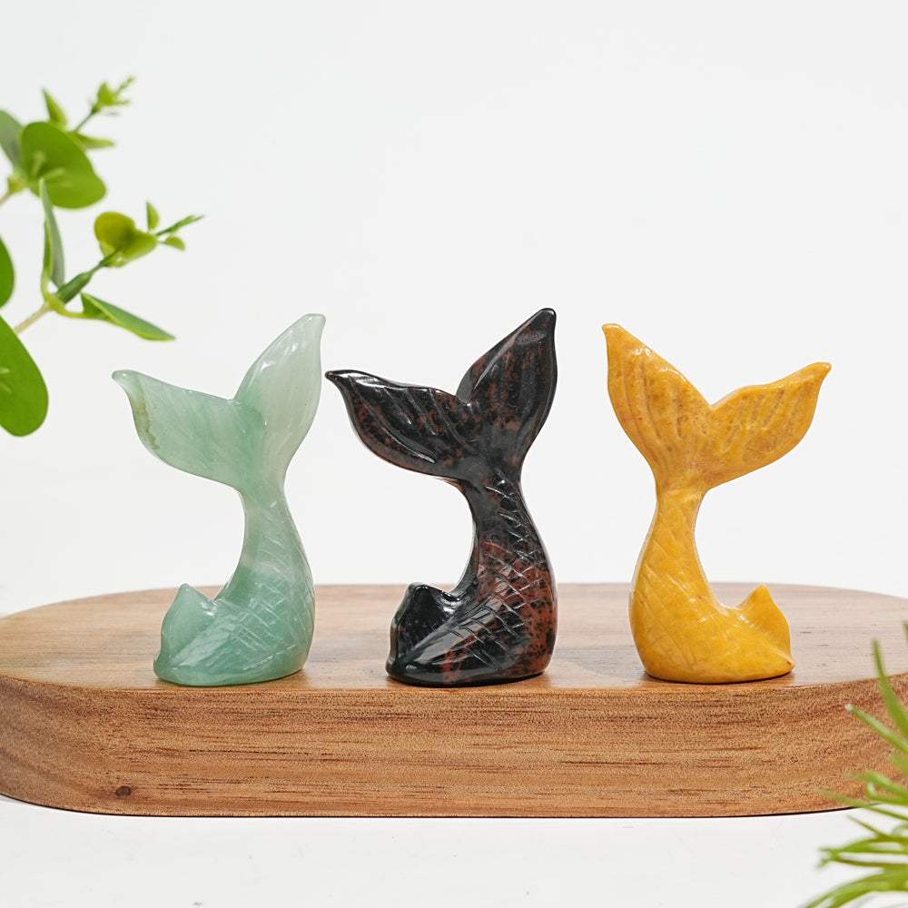 Natural Crystal Mini Cute Mermaid Tail Carving