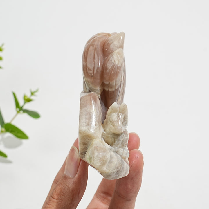 Unique,Natural Crystal Exquisite Moonstone Nine Tailed Fox Carving