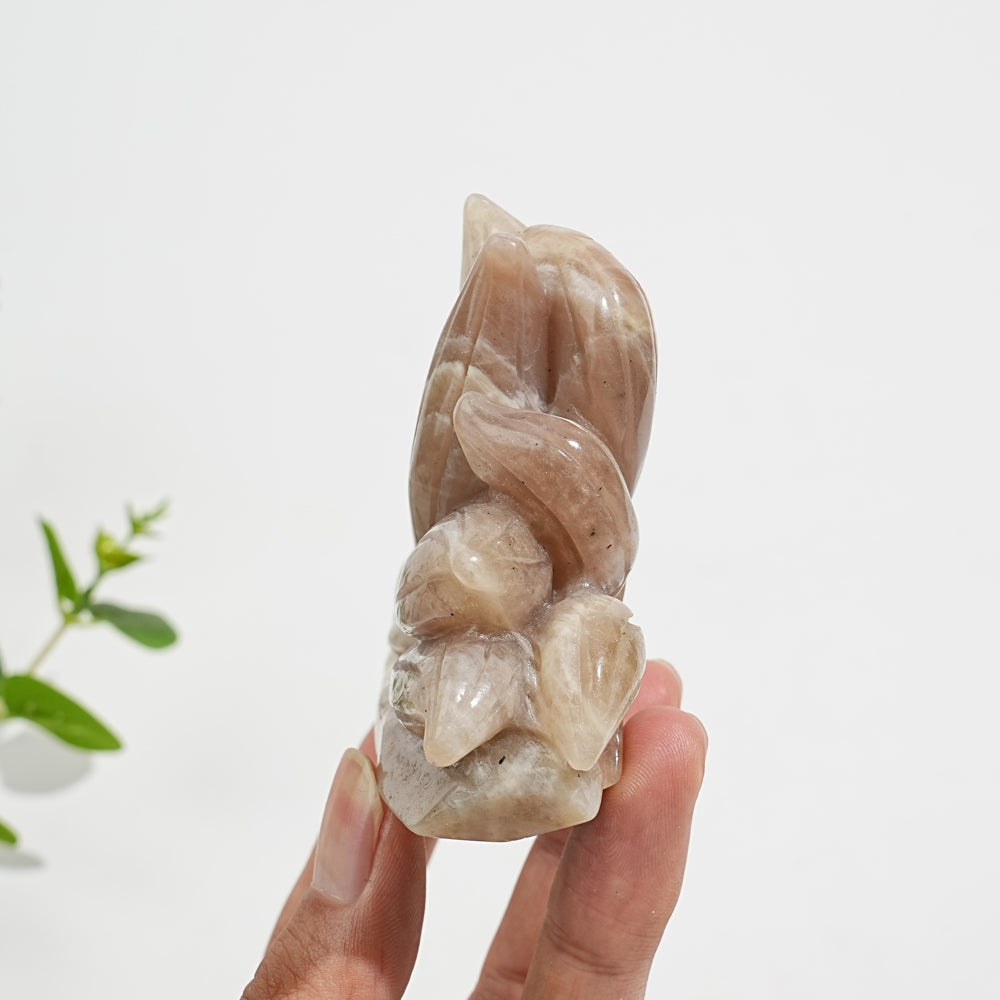 Unique,Natural Crystal Exquisite Moonstone Nine Tailed Fox Carving