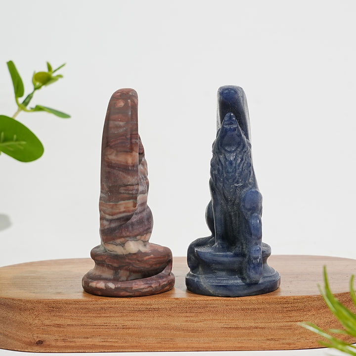 Natural Crystal Moon Howling Wolf