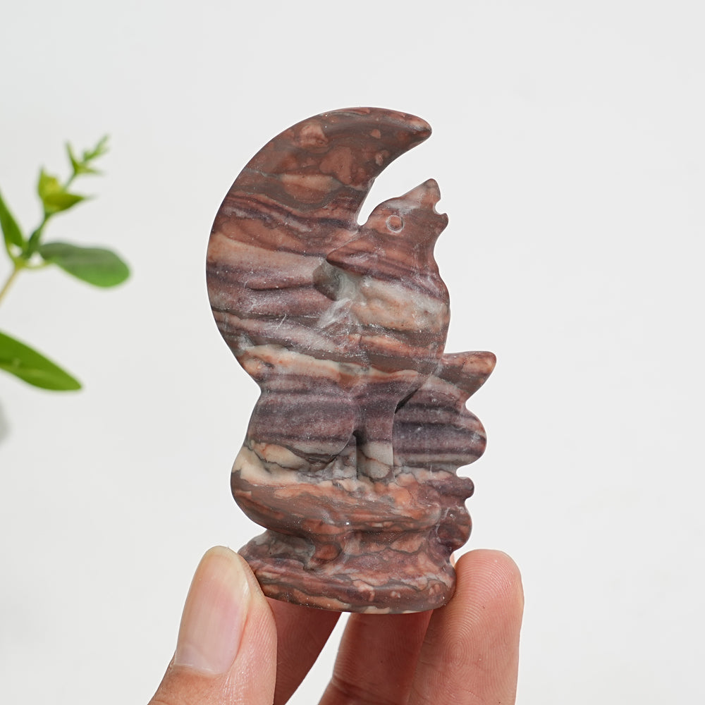 Natural Crystal Moon Howling Wolf