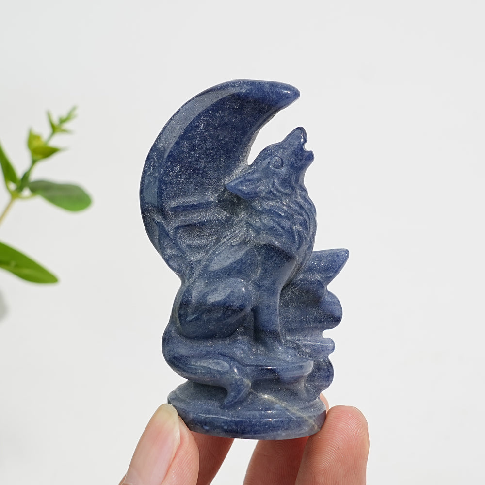 Natural Crystal Moon Howling Wolf