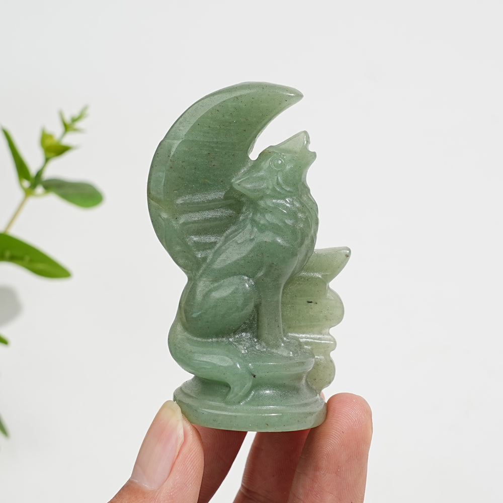 Natural Crystal Moon Howling Wolf