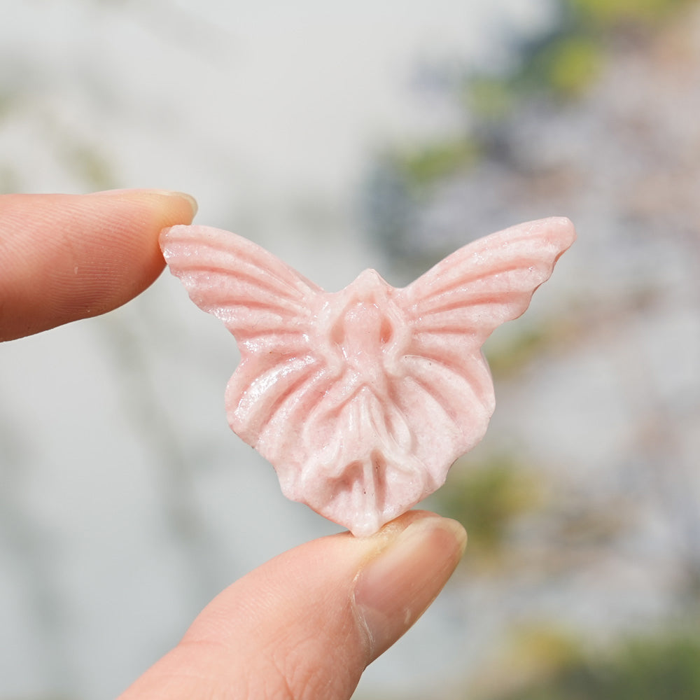 Natural Crystal Carving Pink Opal Butterfly Fairy