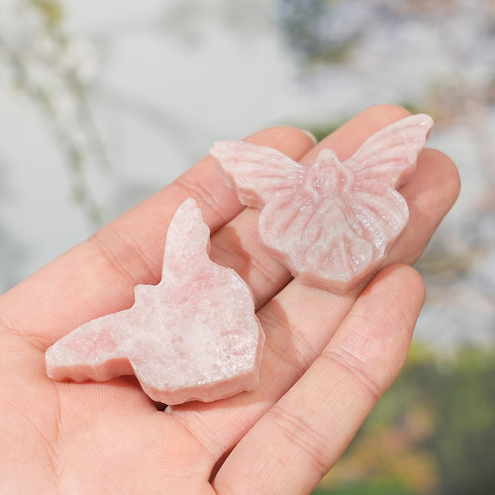 Natural Crystal Carving Pink Opal Butterfly Fairy