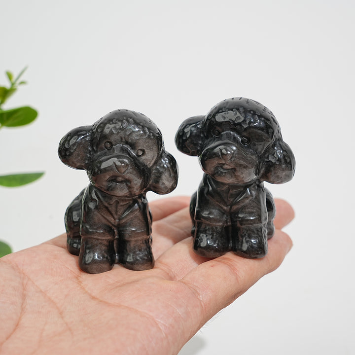 Natural Crystal Silver Obsidian Cute Poodle