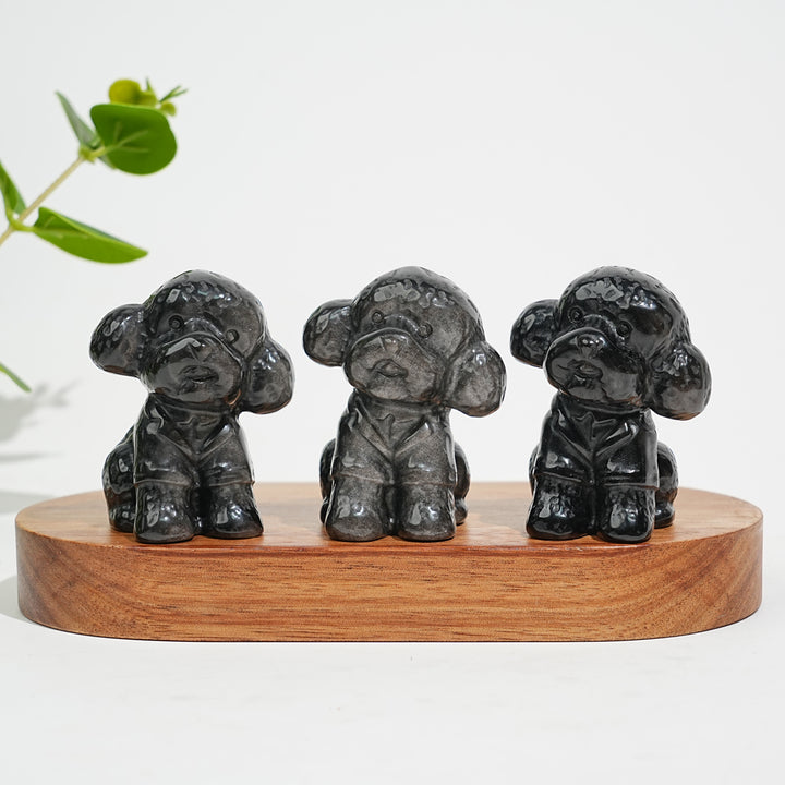 Natural Crystal Silver Obsidian Cute Poodle