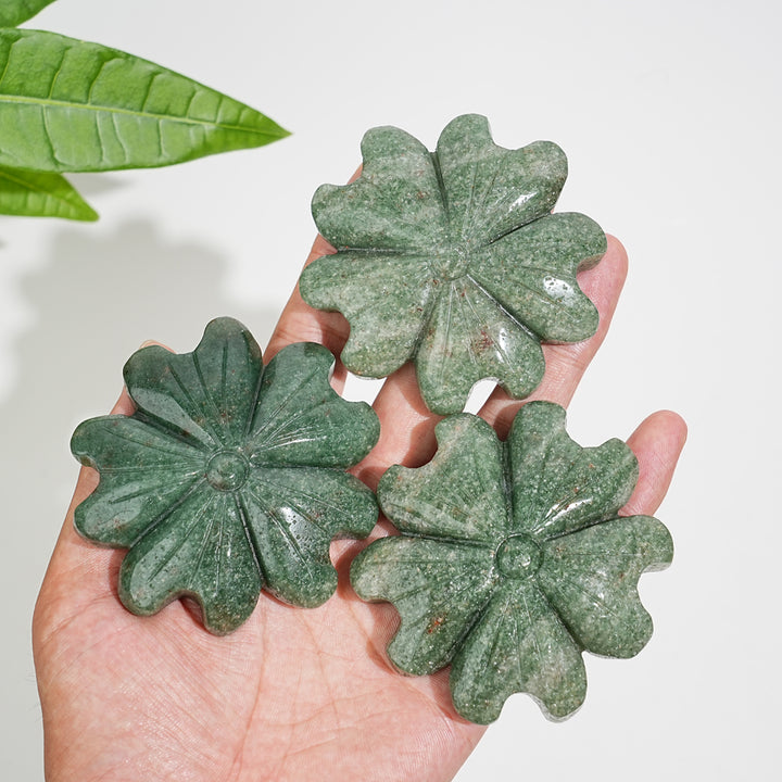 Natural Crystal Heart Four-Leaf Clover Carving
