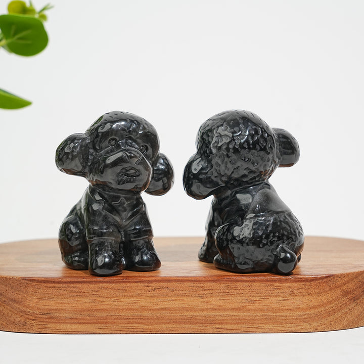 Natural Crystal Silver Obsidian Cute Poodle