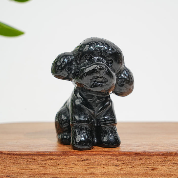 Natural Crystal Silver Obsidian Cute Poodle