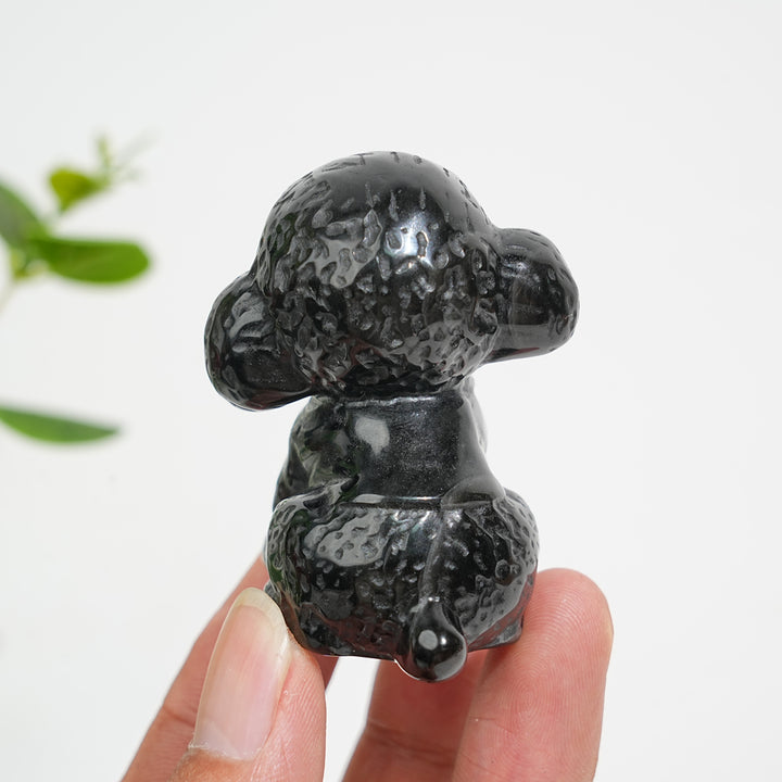 Natural Crystal Silver Obsidian Cute Poodle