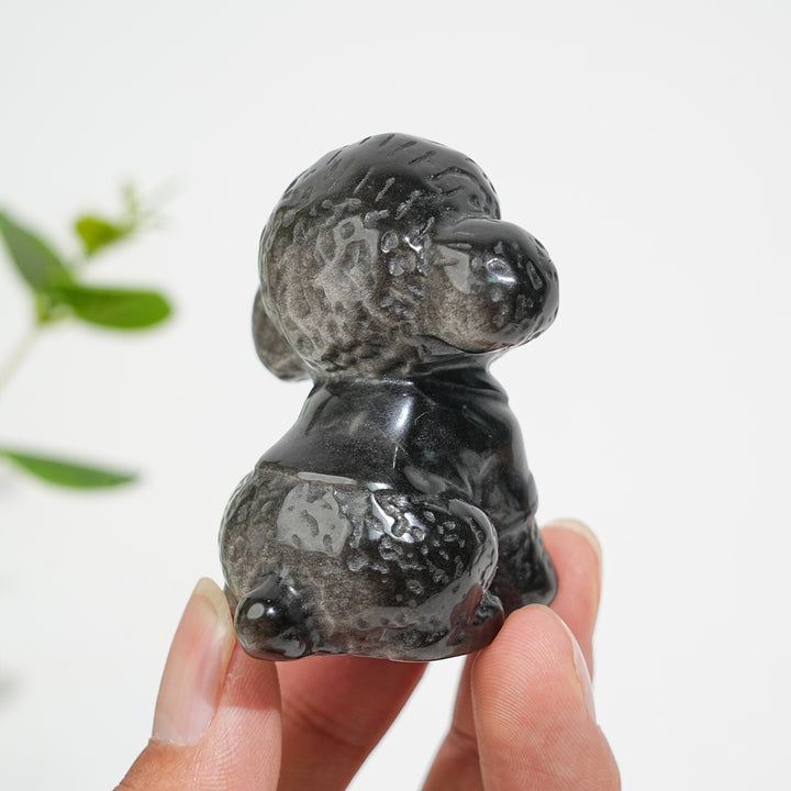 Natural Crystal Silver Obsidian Cute Poodle