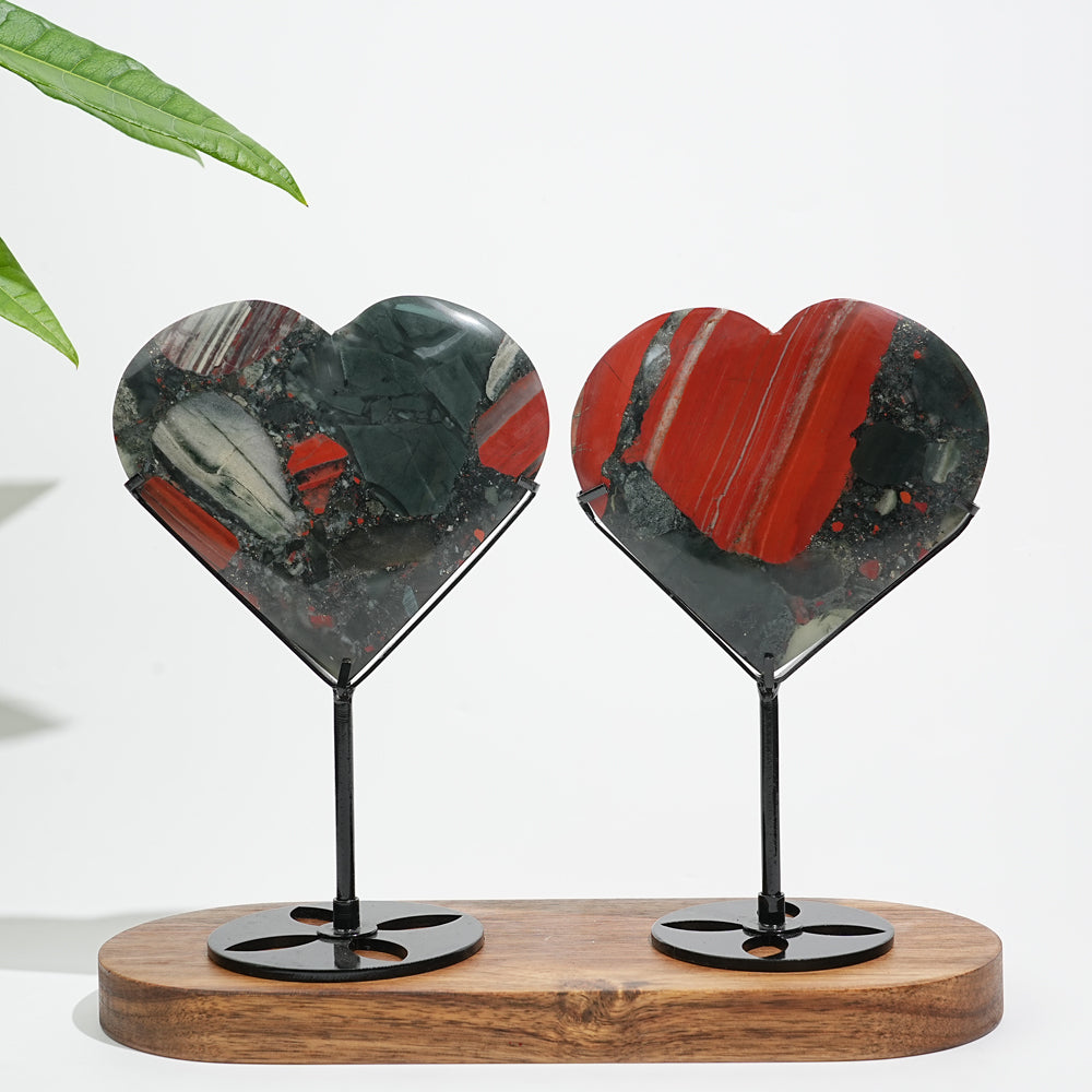 Unique,Natural Crystal African Bloodstone Heart With Stand