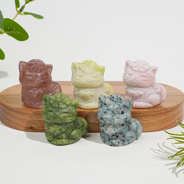 Natural Crystal Carving Sitting Flower Cat