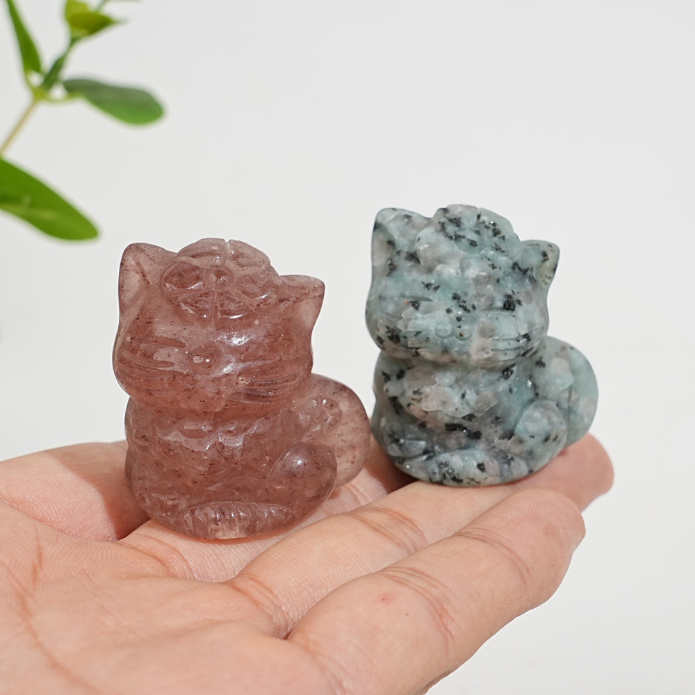 Natural Crystal Carving Sitting Flower Cat