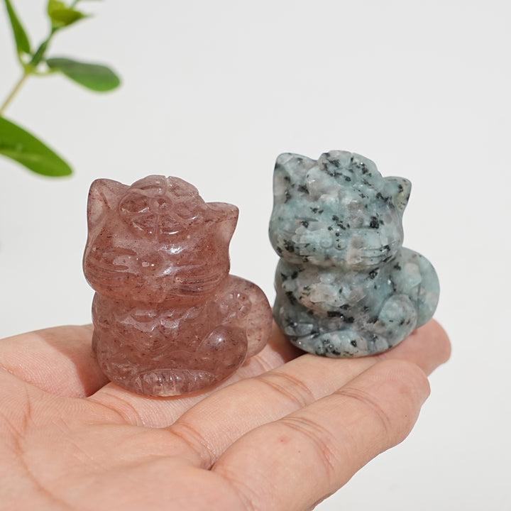 Natural Crystal Carving Sitting Flower Cat