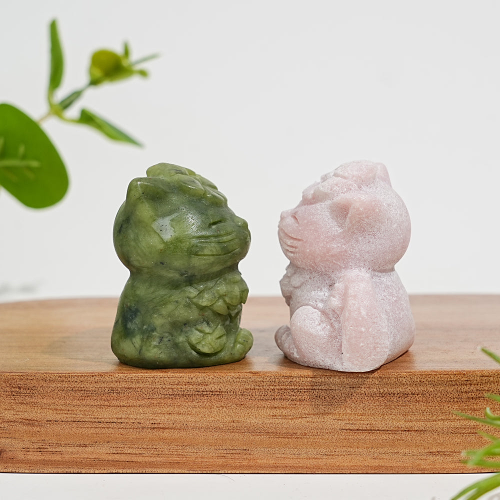 Natural Crystal Carving Sitting Flower Cat