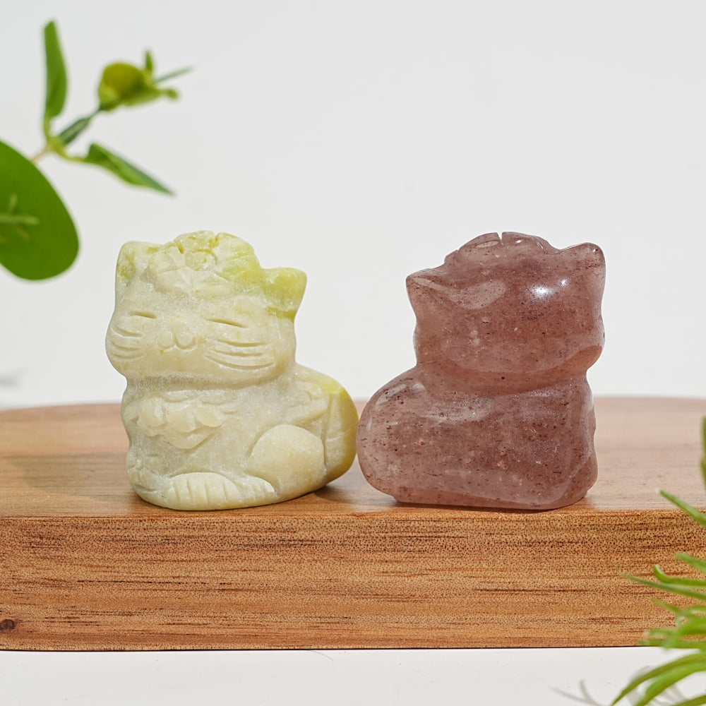 Natural Crystal Carving Sitting Flower Cat