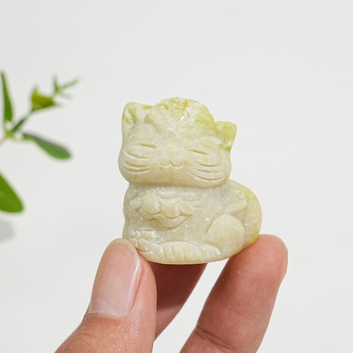 Natural Crystal Carving Sitting Flower Cat
