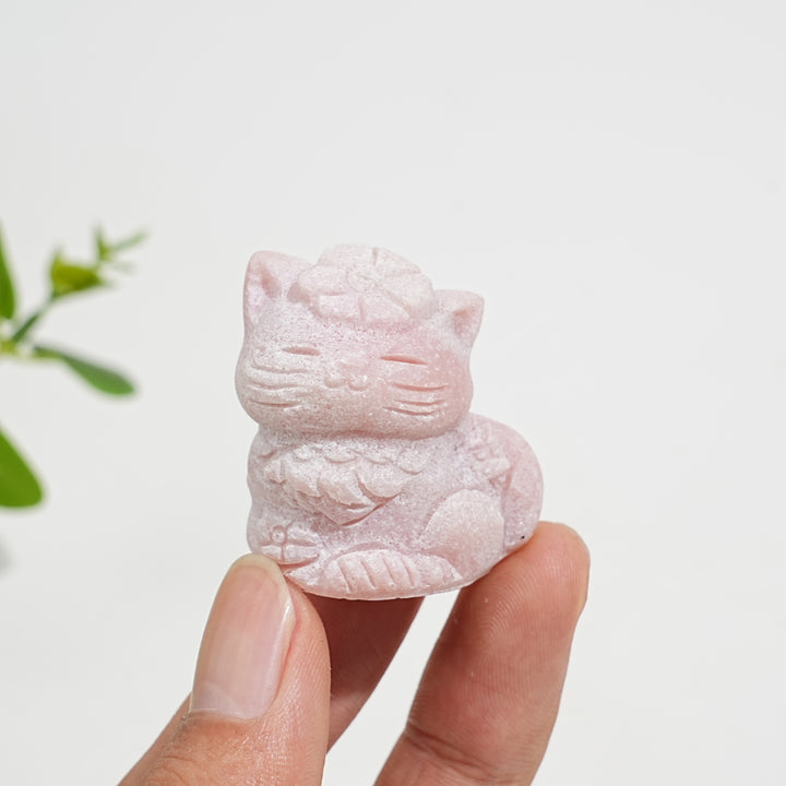 Natural Crystal Carving Sitting Flower Cat