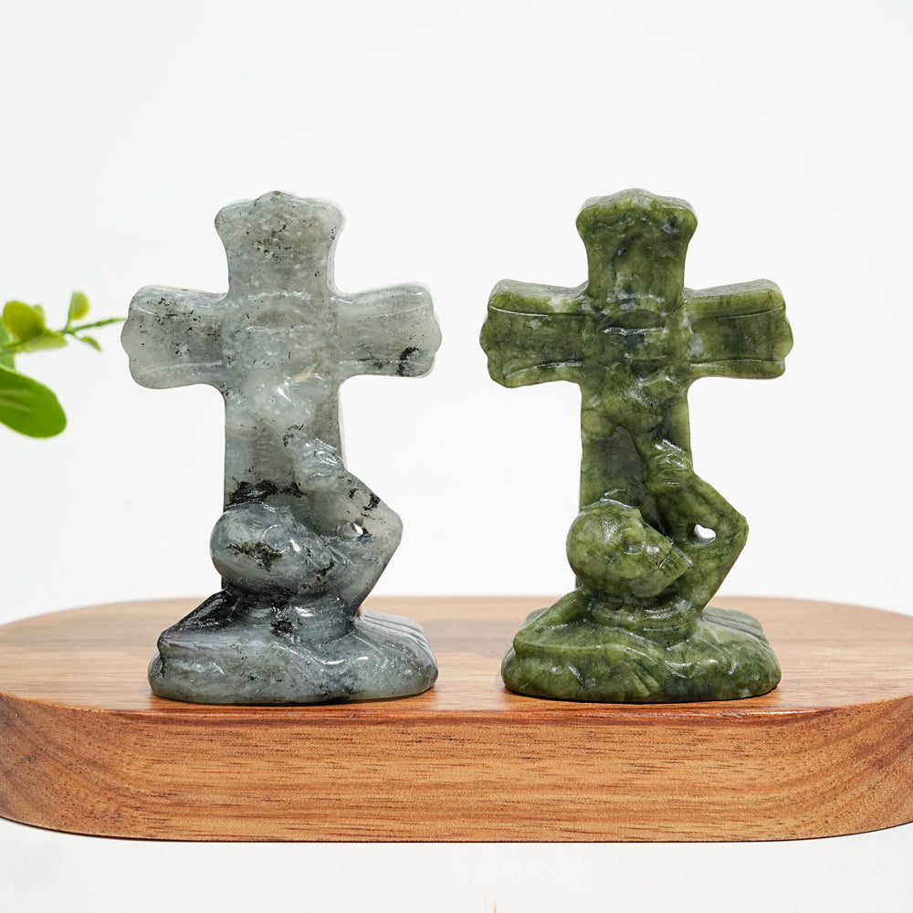 Natural Crystal Carving Skull Cross