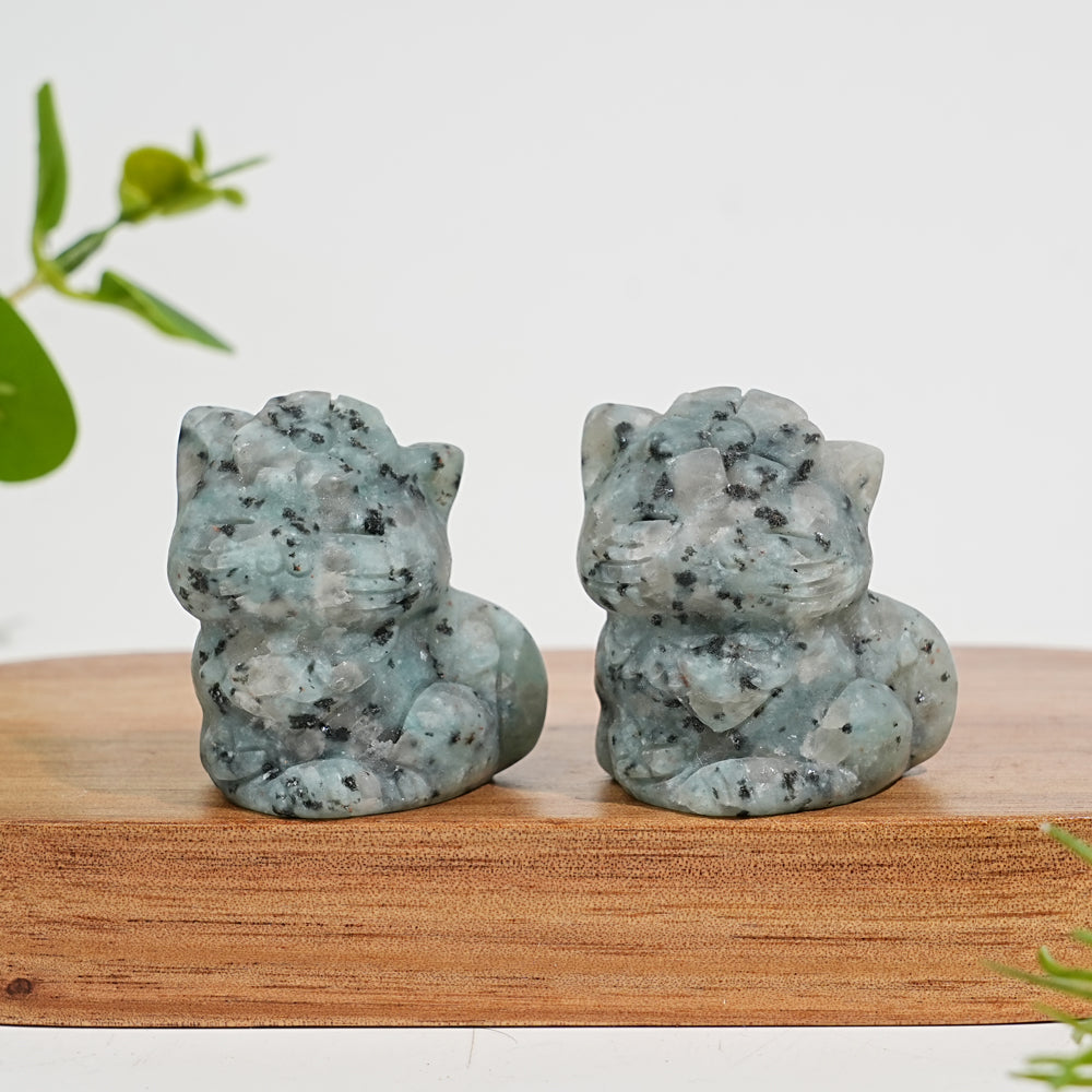 Natural Crystal Carving Sitting Flower Cat