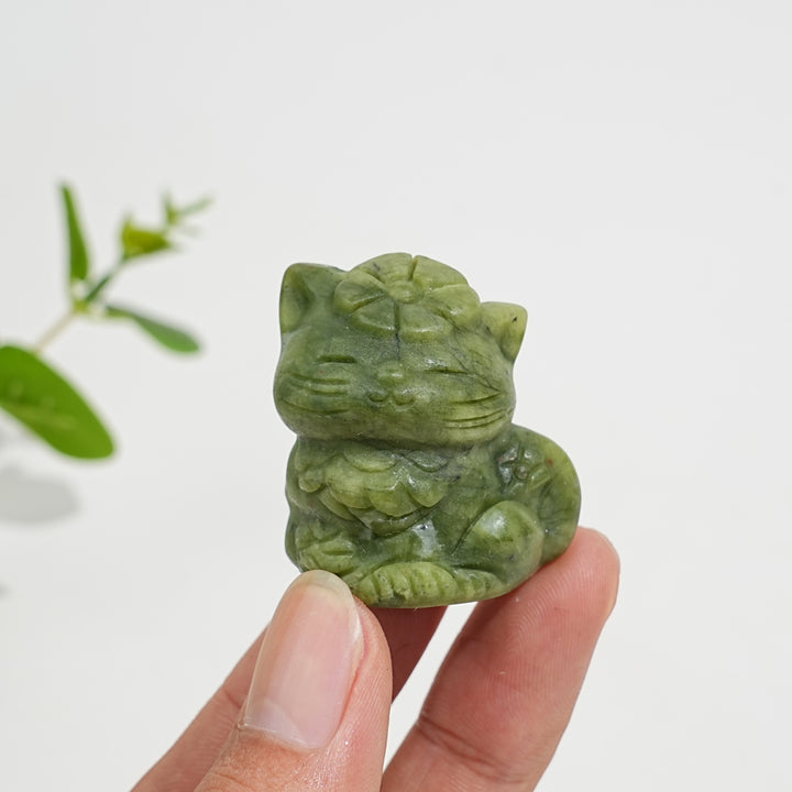 Natural Crystal Carving Sitting Flower Cat
