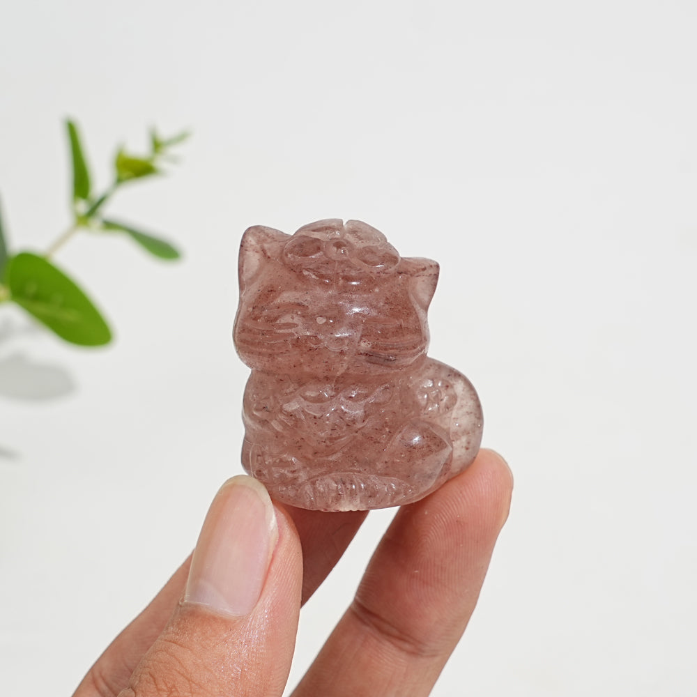 Natural Crystal Carving Sitting Flower Cat