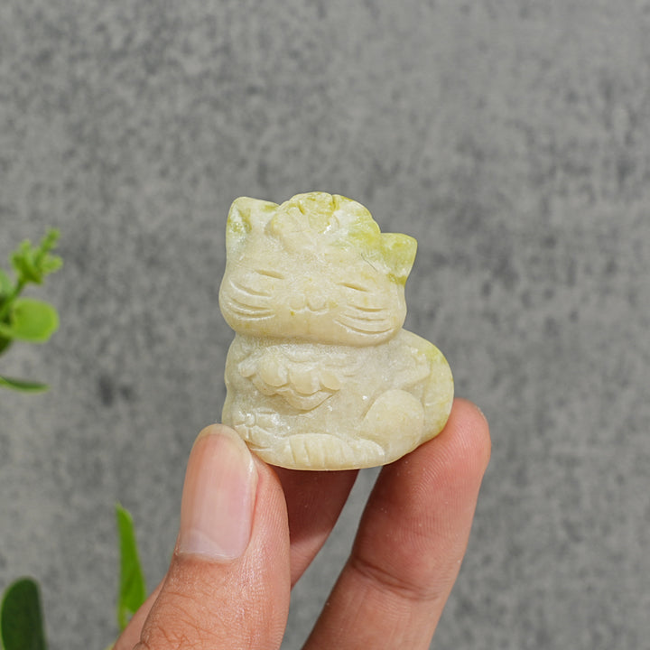 Natural Crystal Carving Sitting Flower Cat