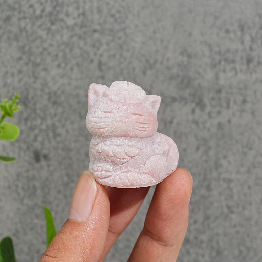 Natural Crystal Carving Sitting Flower Cat