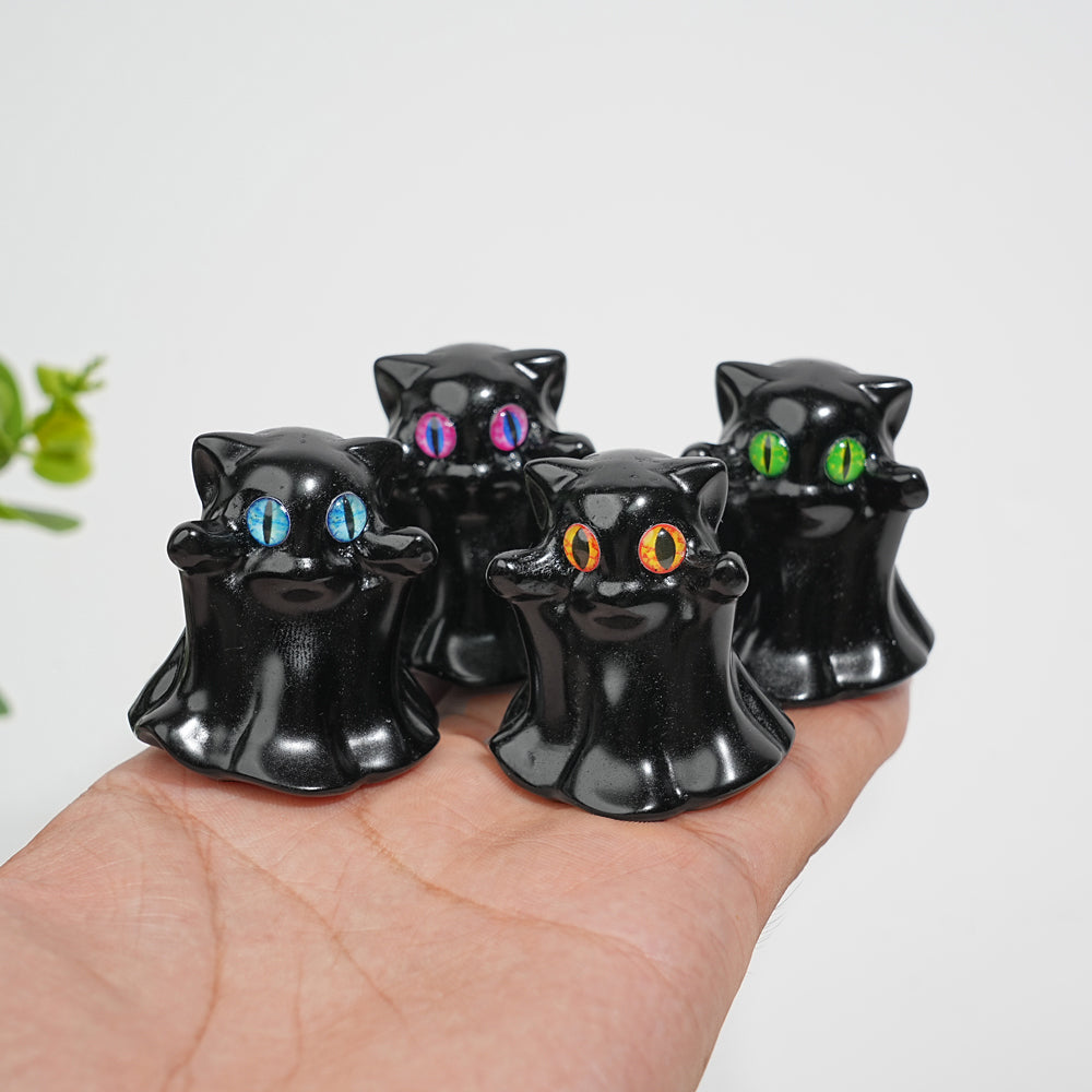 Natural Crystal Black Obsidian Ghost Cat