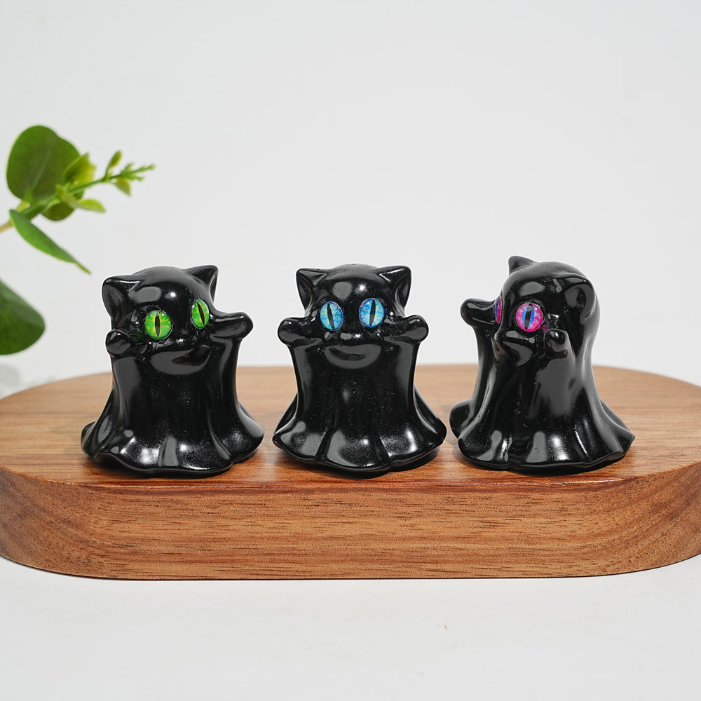 Natural Crystal Black Obsidian Ghost Cat