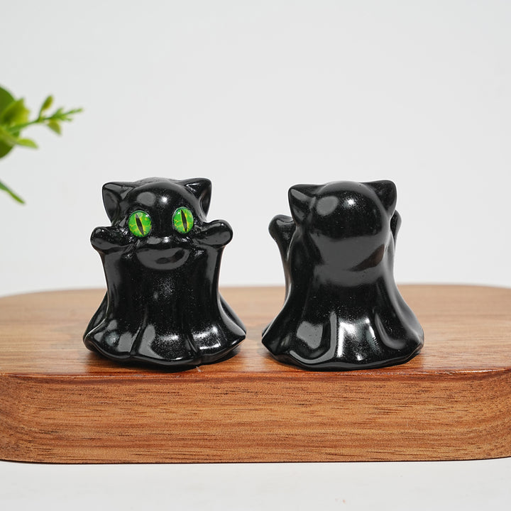 Natural Crystal Black Obsidian Ghost Cat
