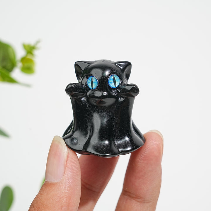 Natural Crystal Black Obsidian Ghost Cat