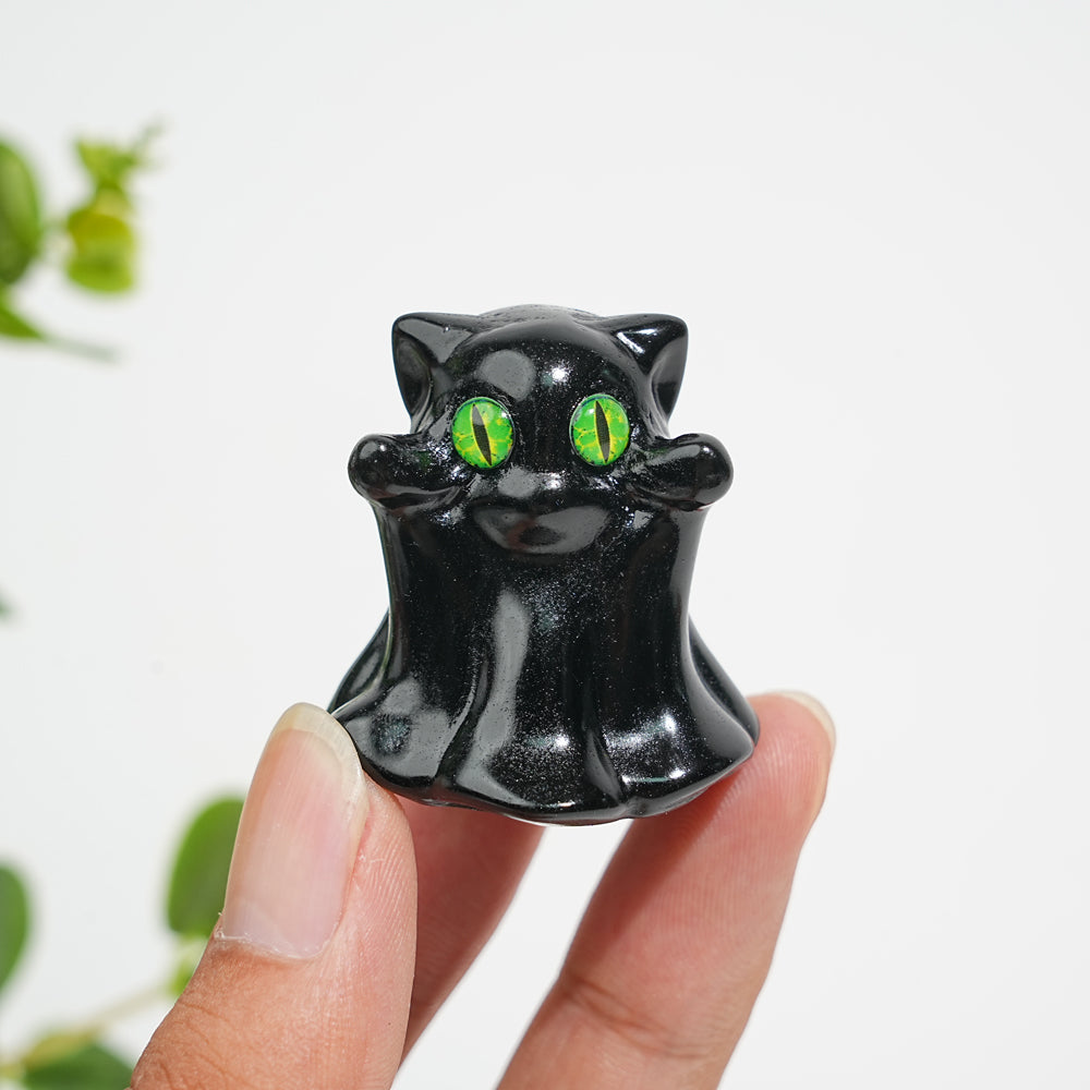 Natural Crystal Black Obsidian Ghost Cat