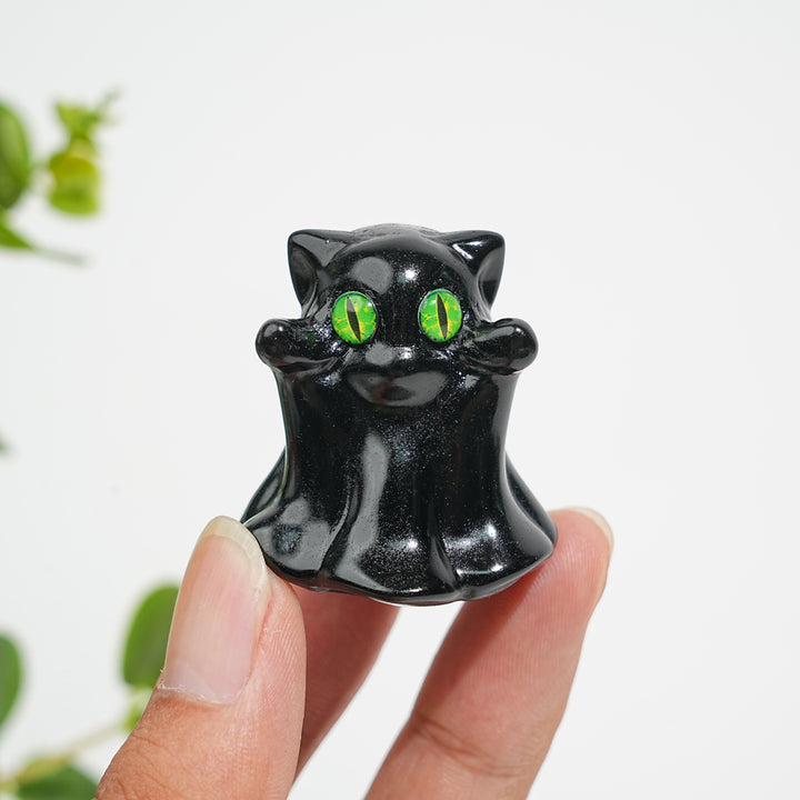 Natural Crystal Black Obsidian Ghost Cat
