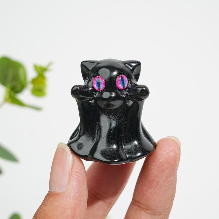 Natural Crystal Black Obsidian Ghost Cat