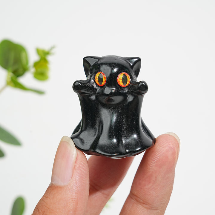 Natural Crystal Black Obsidian Ghost Cat