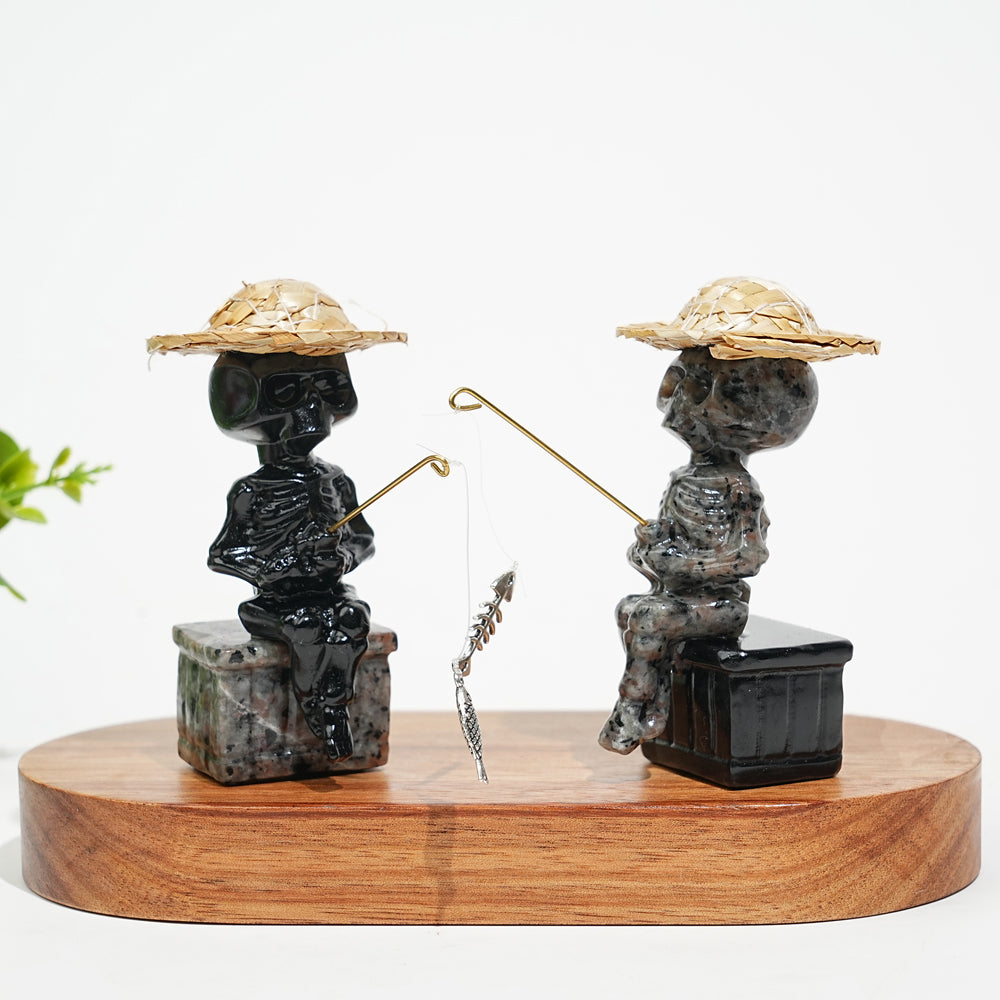 Natural Crystal Straw Hat Skeleton Fisher