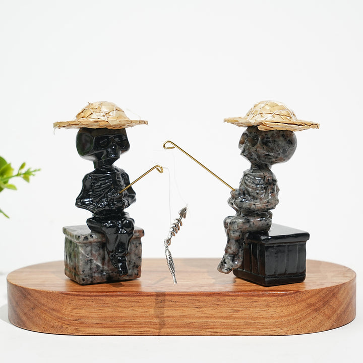 Natural Crystal Straw Hat Skeleton Fisher