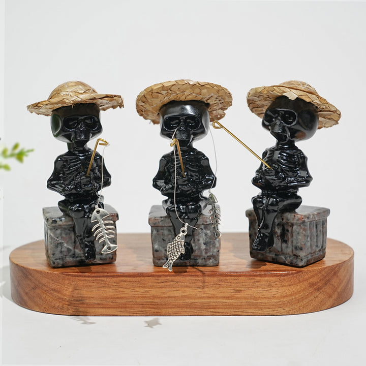 Natural Crystal Straw Hat Skeleton Fisher