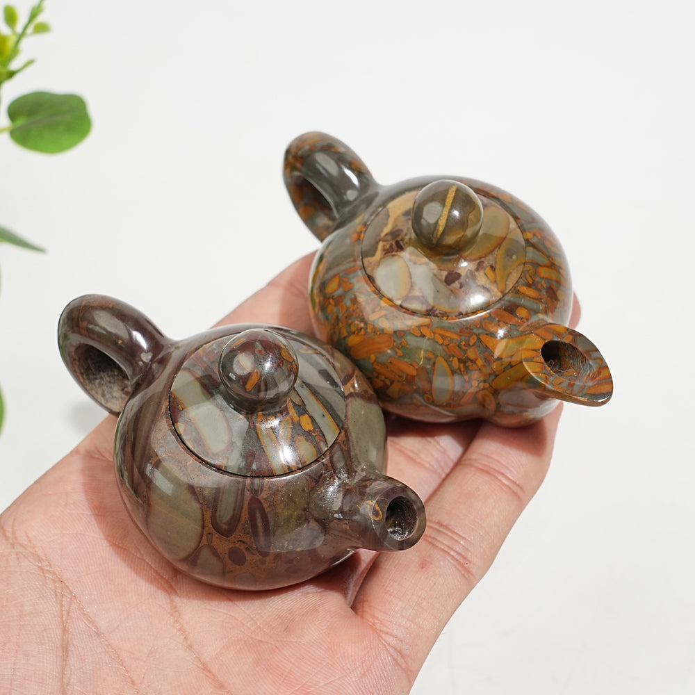 Unique,Natural Crystal Carving Bamboo Leaf Stone Teapot Model