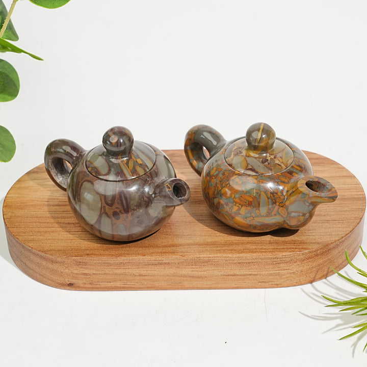 Unique,Natural Crystal Carving Bamboo Leaf Stone Teapot Model