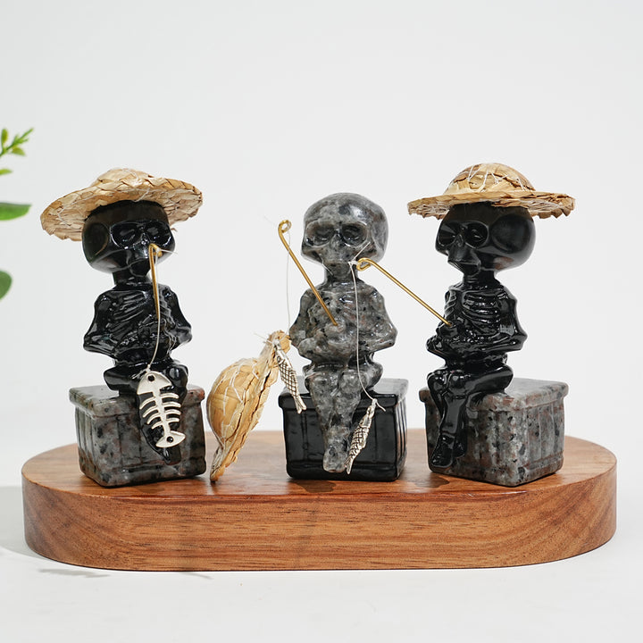 Natural Crystal Straw Hat Skeleton Fisher
