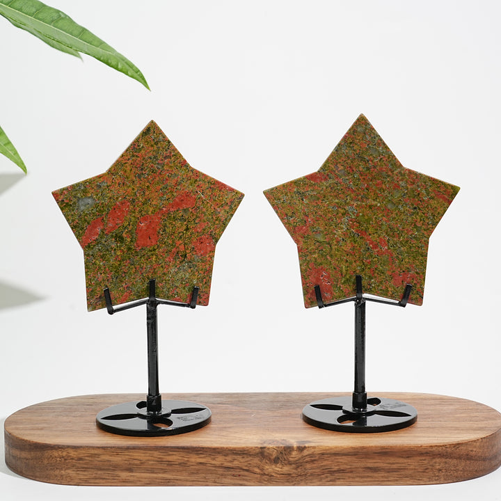 Unique,Natural Crystal Vibrant Unakite Five-Pointed Star
