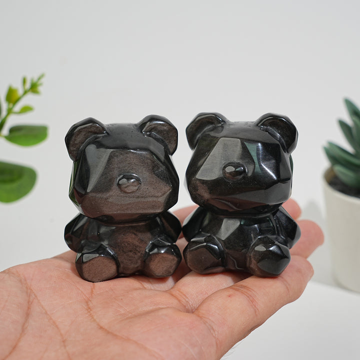 Natural Crystal Carving Silver Obsidian Faceted Candy Bear