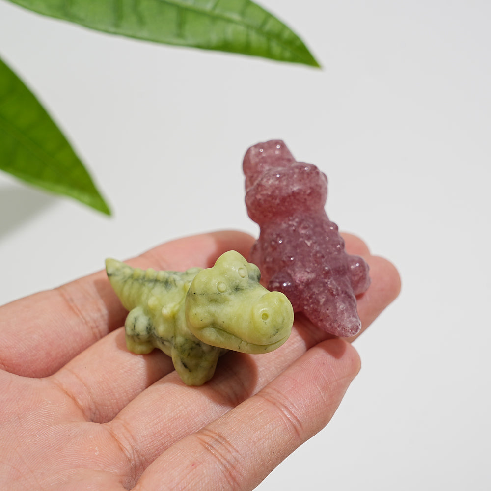 Natural Crystal Playful Crocodile Carving