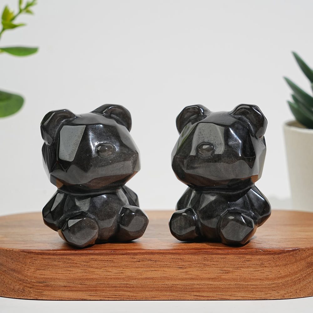 Natural Crystal Carving Silver Obsidian Faceted Candy Bear
